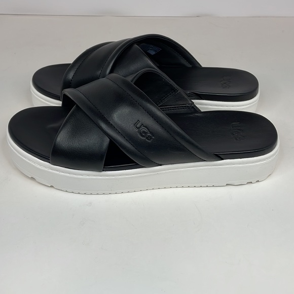 New Women’s UGG Black Zayne Crossband Platform Leather Slide Ons Size 9 - Picture 3 of 12